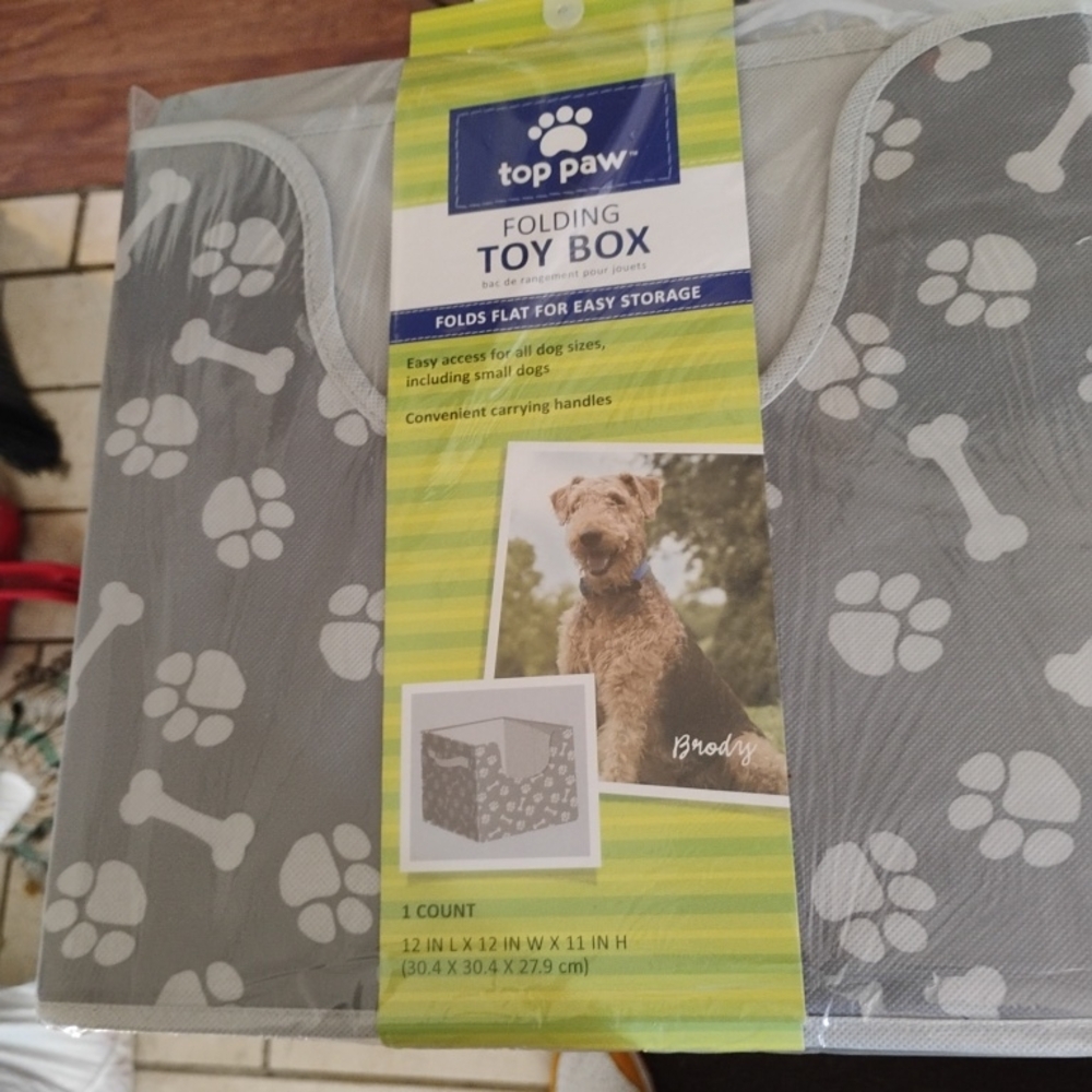 Top Paw Gray Toy Box with Paw and Bone Design